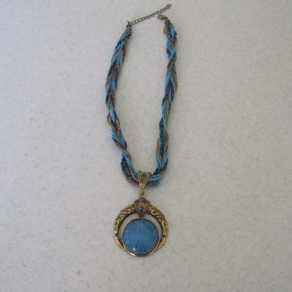 Turquoise necklace with beaded "chain"